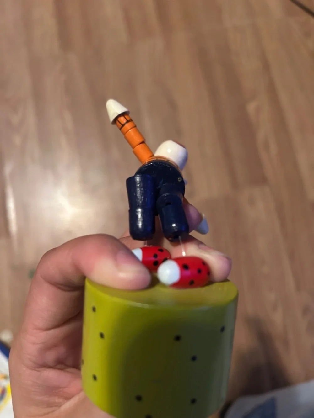 Orange & Blue Wooden Push Puppet Toy for Kids